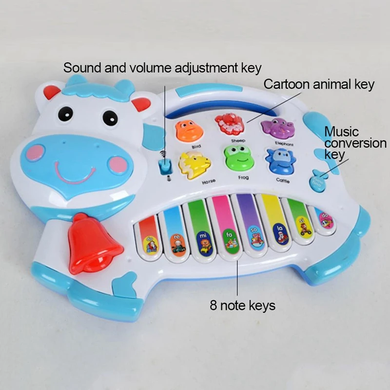 Baby Piano Music Toy Cartoon Cow Animal Farm Keyboard Piano Baby Music Note Learning Developmental Educational Kids Toy