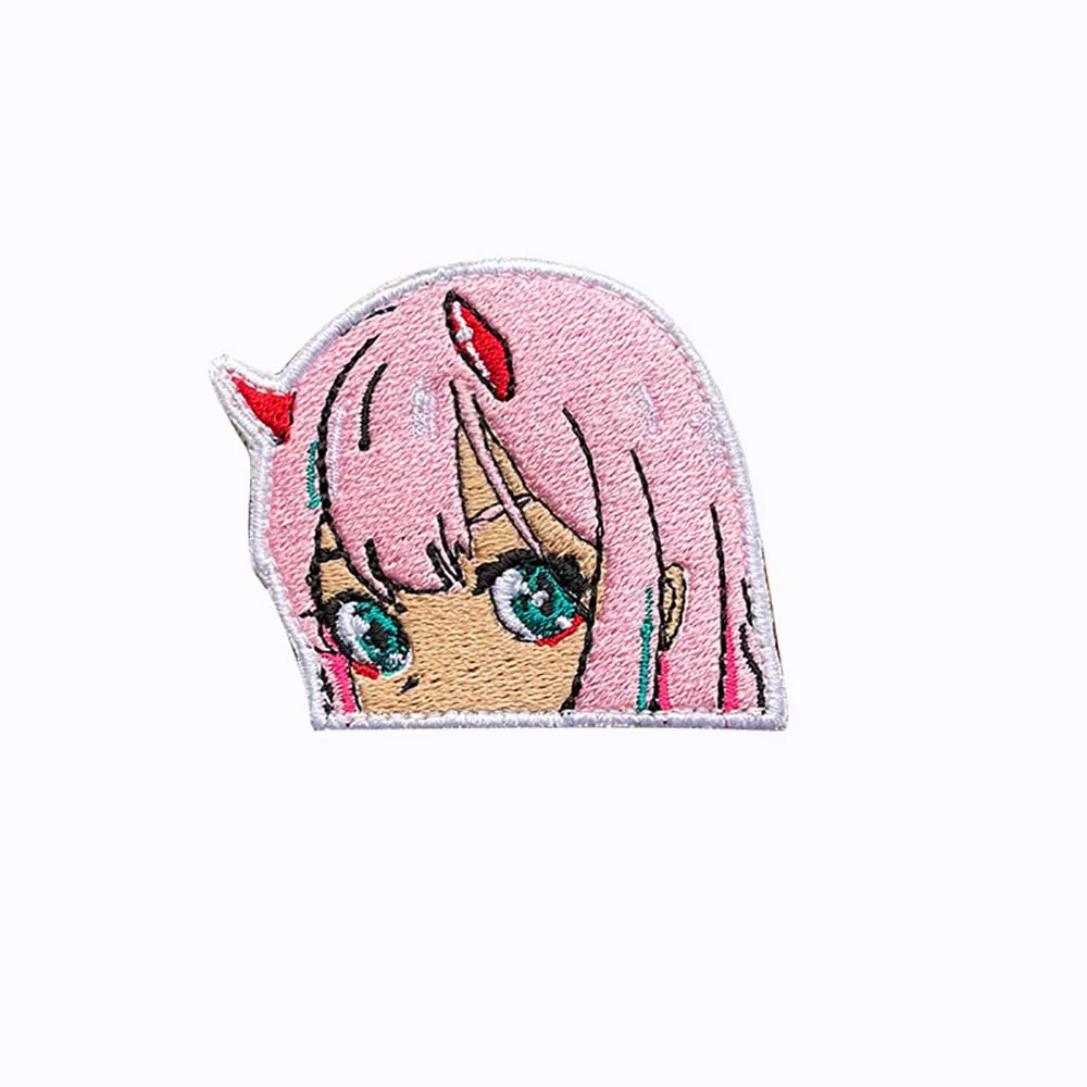 Anime Cute Pink Girl 02 Embroideried Patch Beautiful Girl Looking at You Badge for Clothes Hats Bags Armband