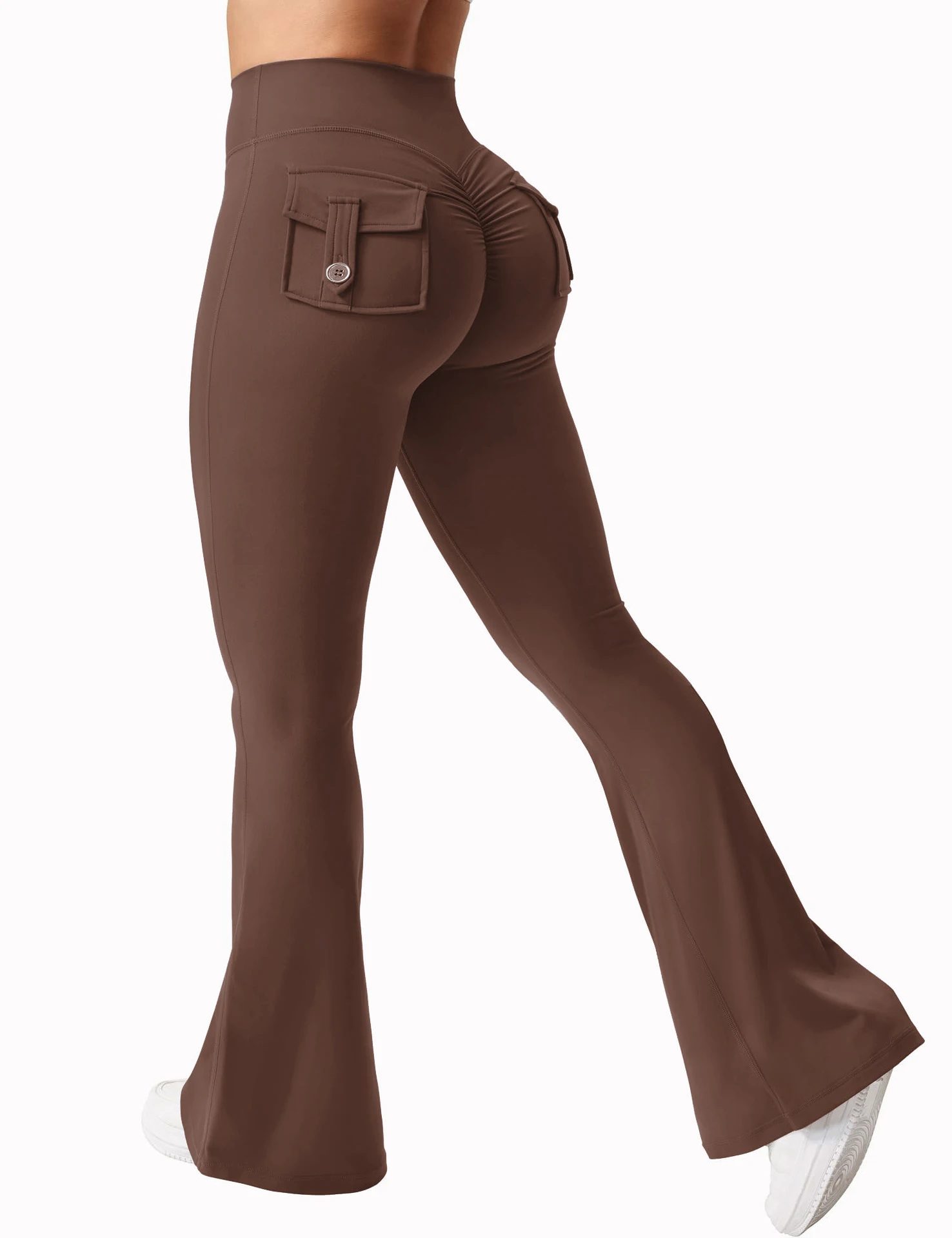 New women's casual flared yoga pants, training flared pants, high waisted work clothes, belt pocket sportswear image 4