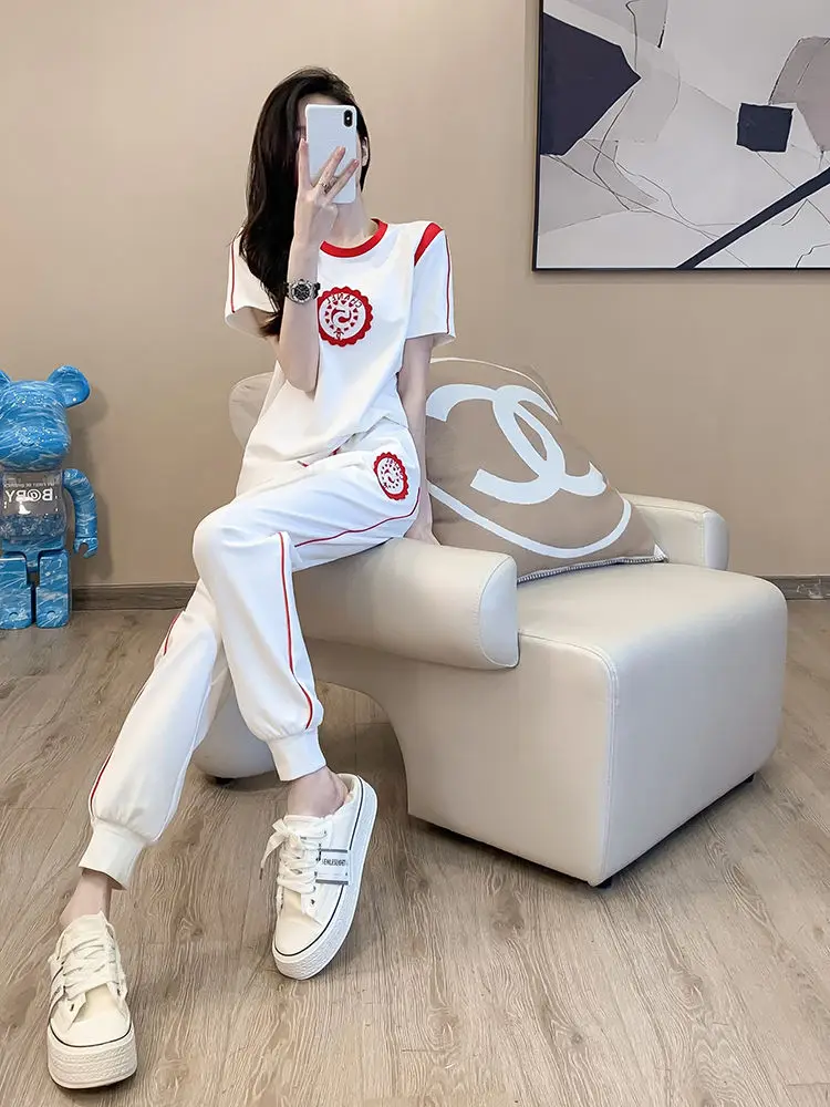 Fashion Women's Set New Korean Version Short Sleeved Casual Sports Set Women's Stylish Two-piece Set