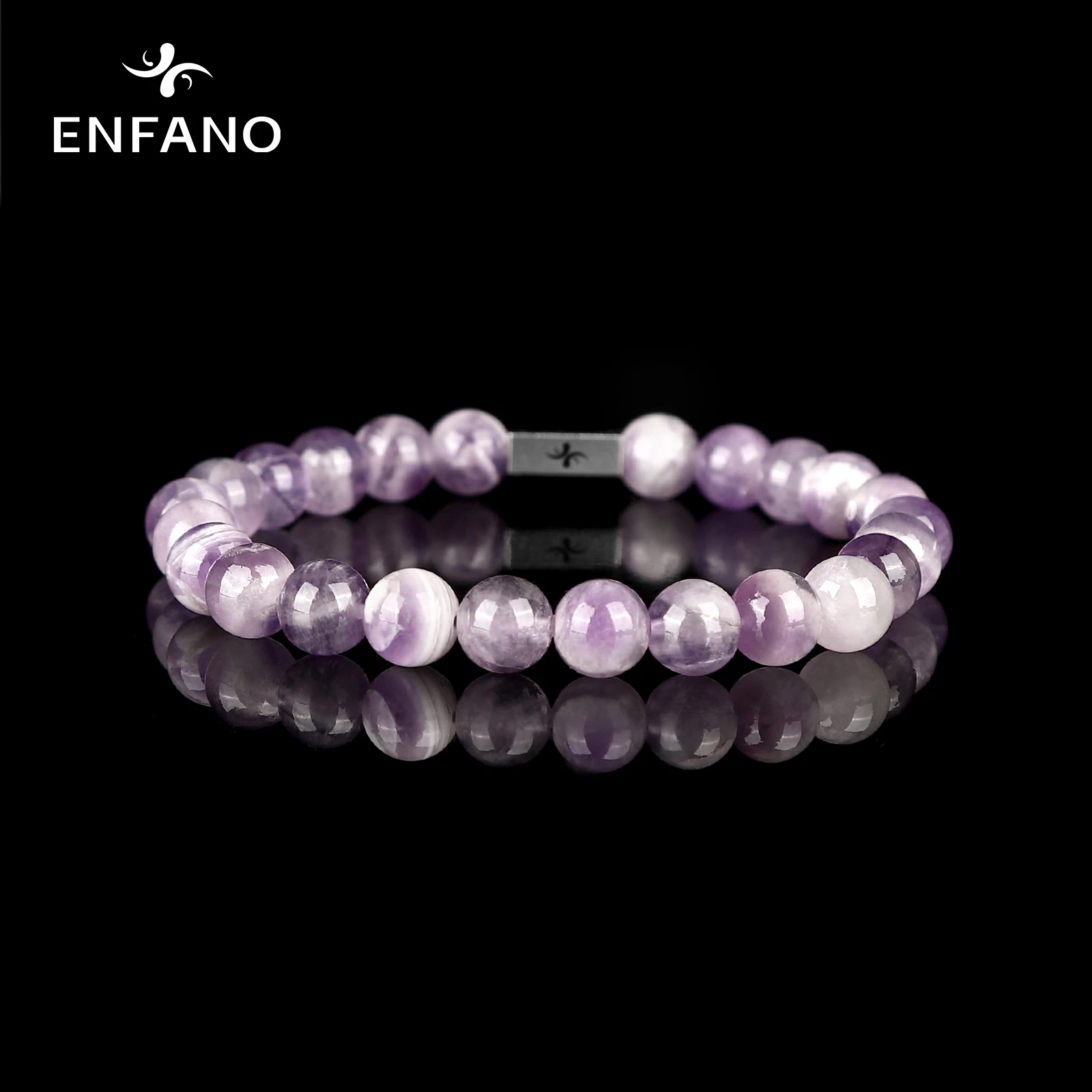 

ENFANO Beaded Bracelet 8mm Amethyst Round Fashion Couple Gift Size Name Text Personalized Custom Elastic Rope