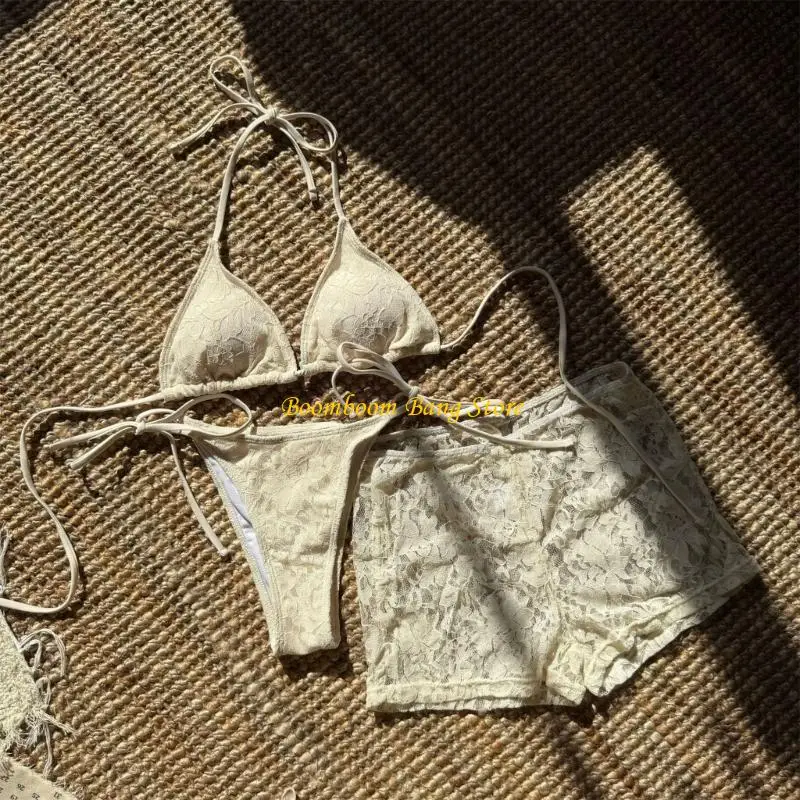 270c vrouwen Backless Swimwear 3 PCS zwempak met veters Shorts Pushing Bading Suit