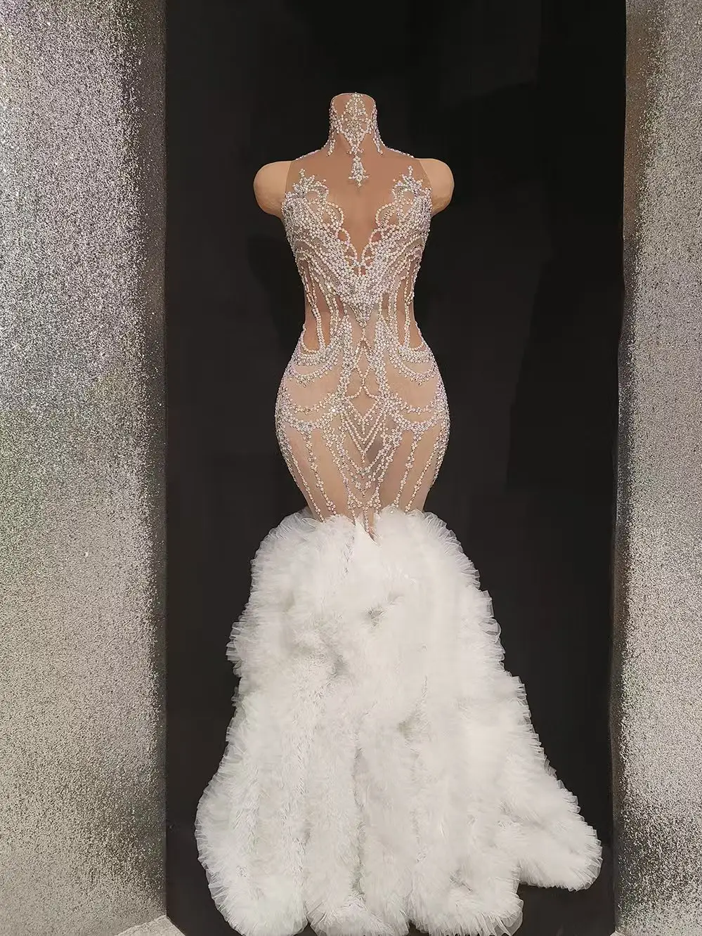 Elegantes Strass-Abend-Geburtstags-Hochzeitsgast-Meerjungfrauenkleid für Damen, formelles Bankett, Abschlussball, langes Kleid, Ballkleid, Party-Outfits