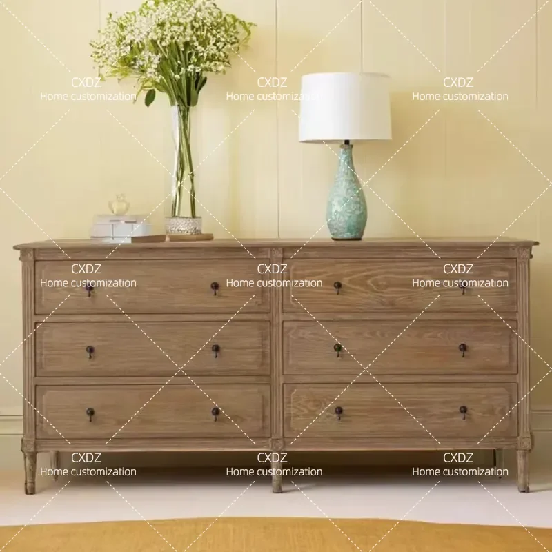 American solid wood carving flower storage 6 chest villa model room club hotel bed and breakfast end locker furniture