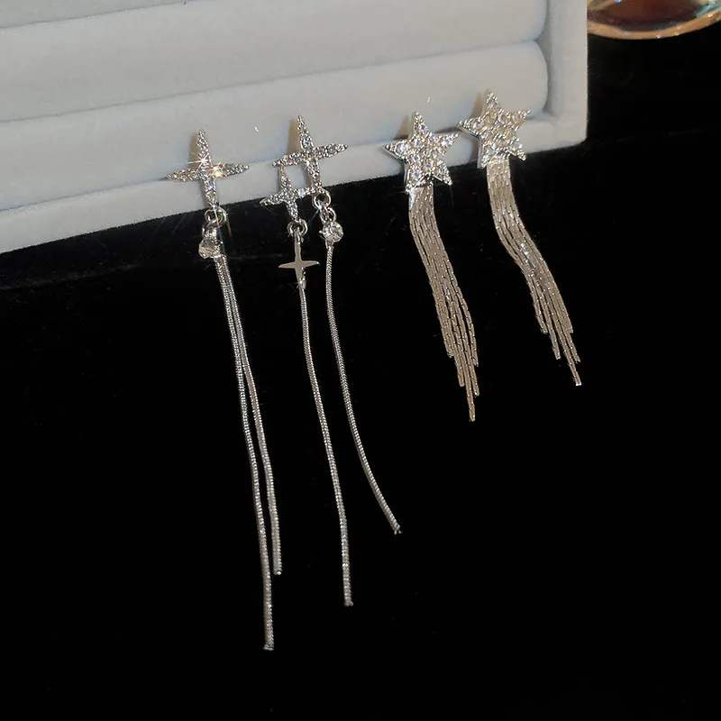 diamond-encrusted five-pointed stars, mango stars, silver needle earrings,personality niche, high-end temperament earrings,women