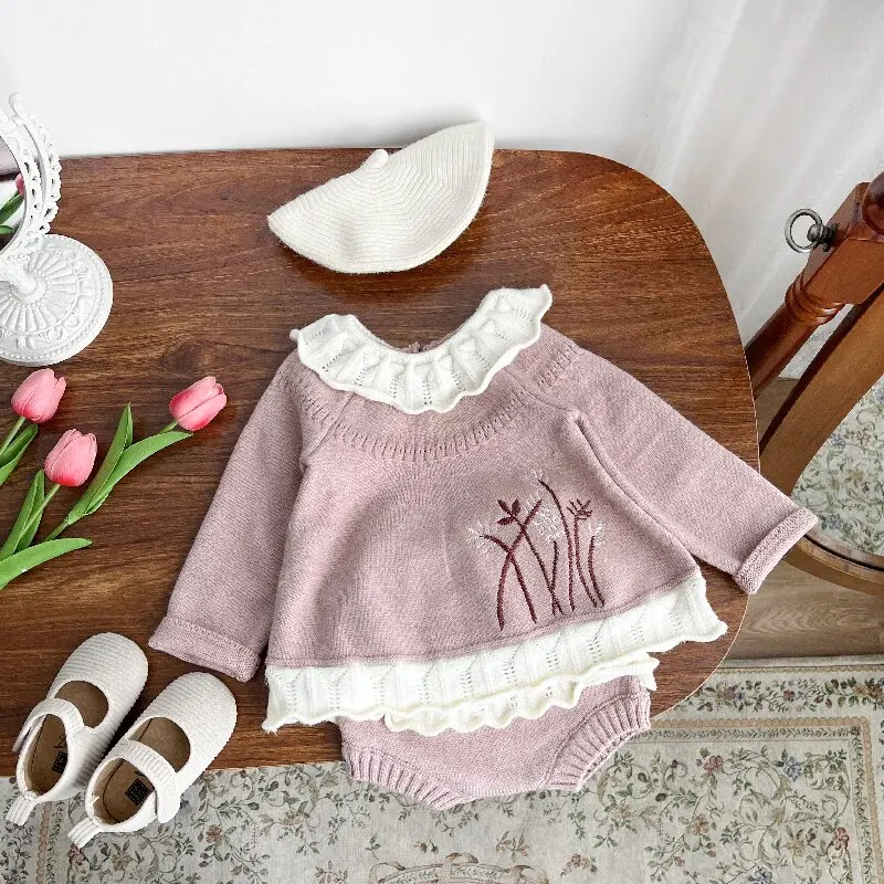 Autumn And Spring Newborn Infant Baby Girls Knitted Set Rompe Long-sleeved Rompes Cute Kids Fashion Baby Clothing