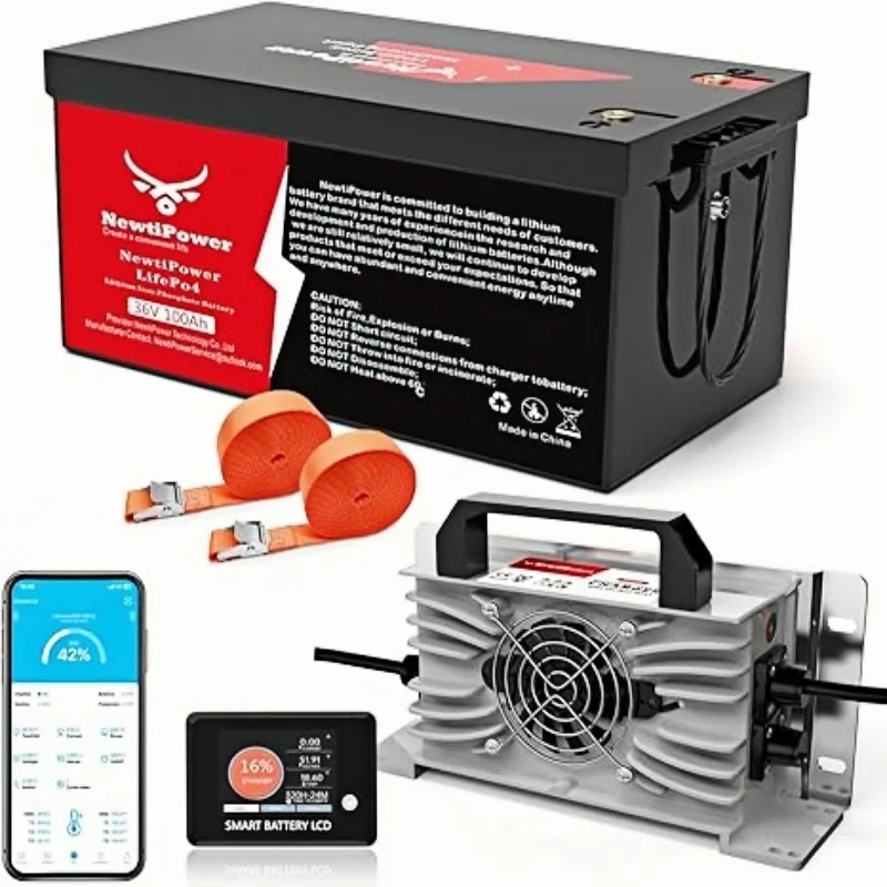 36V 100Ah Golf Cart LiFePO4 Lithium Battery 200A BMS,NewtiPower 10000+ Deep Cycle Lithium Iron Phosphate Battery Great for Golf Cart, RV, Marine and Off Grid Applications