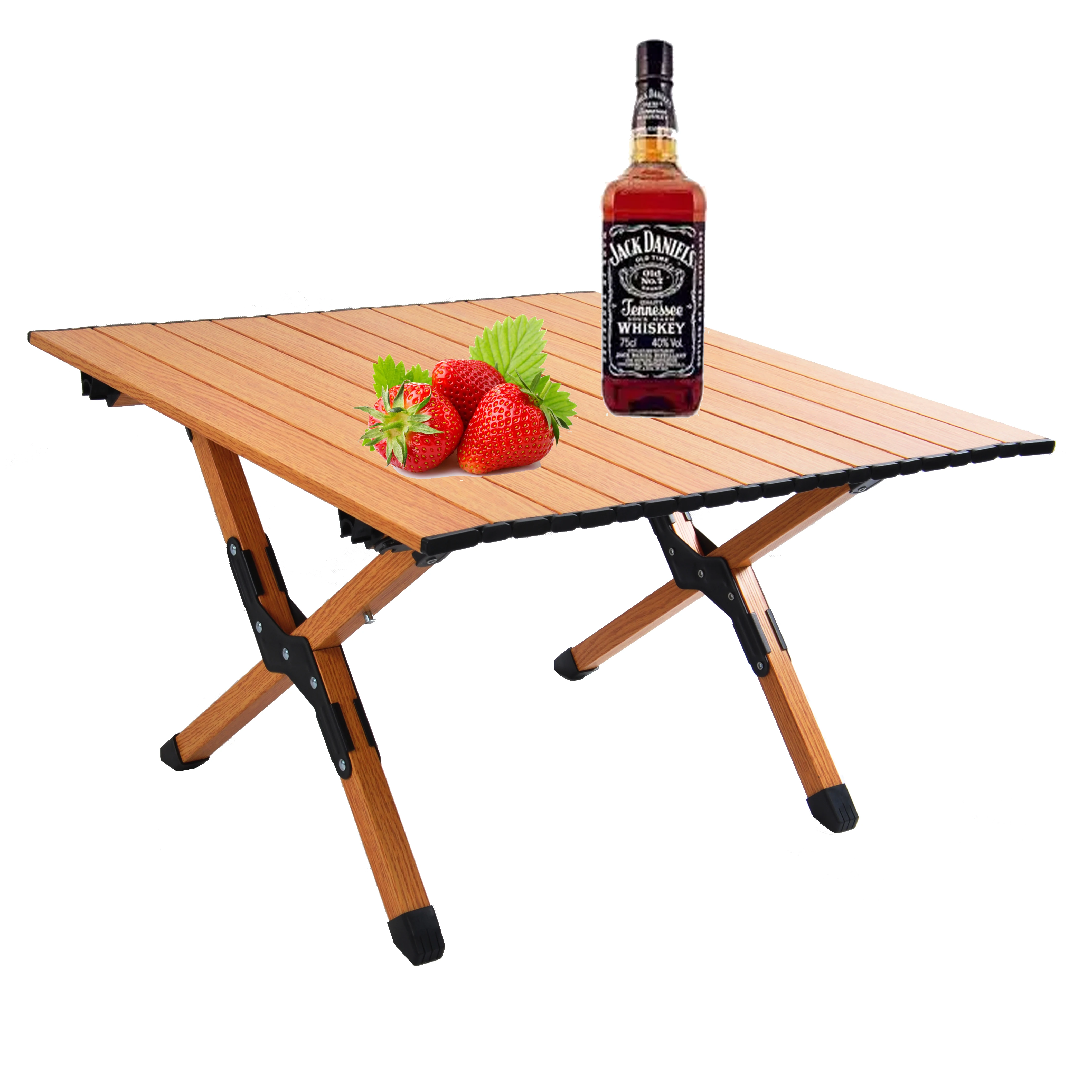 Portable Picnic Table, Rollable Aluminum Alloy Table Top with Folding Solid X-shaped Frame