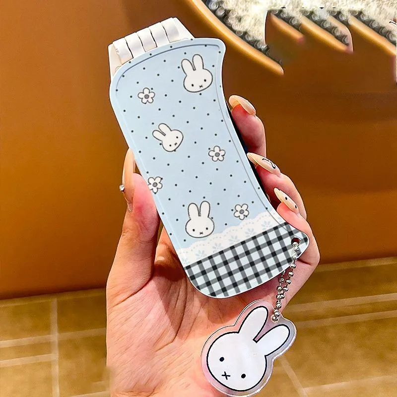 Cute Miffy Foldable Hair Brush with Mirror Portable Mini Travel Cosmetic Mirror Cartoon Hair Comb Makeup Gifts Mirror Anime Gift