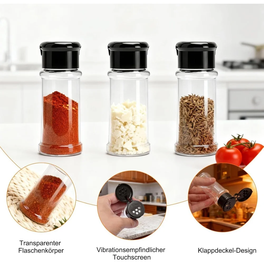 6pcs 100ml Transparent PET Spice Jars With Flip Top Lid And Labels For Salt Seasoning Storage Kitchen Organization Containers