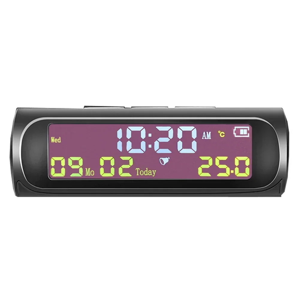 AN01 Solar LCD Car Digital Clock With Date Week Time Built-in Lithium Battery Voltage Meter Solor Charging Car Clock No Charge