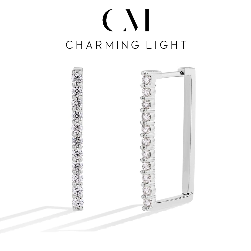 

CHARMING Classic 2.5mm DVVS1 Moissanite Diamond Earrings Rectangle Earring 925 Sterling Silver for Women Fine Party Jewelry Gift