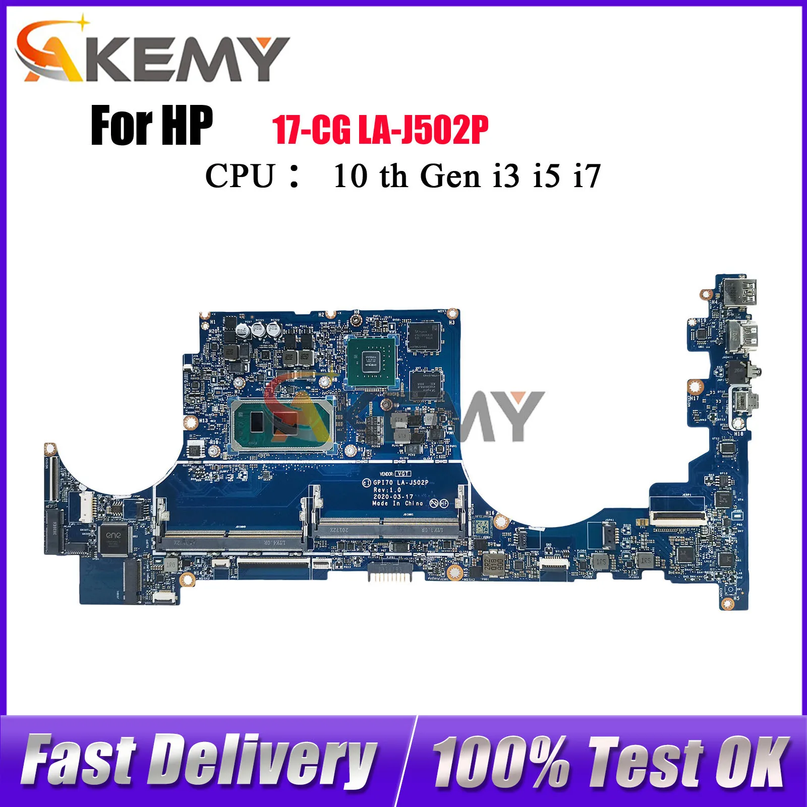 

LA-J502P для ноутбука HP Envy 17-CG 17T-CG, материнская плата L99254-601 L87978-601 с процессором i5 MX330, 2 ГБ графического процессора, 100% полностью протестировано