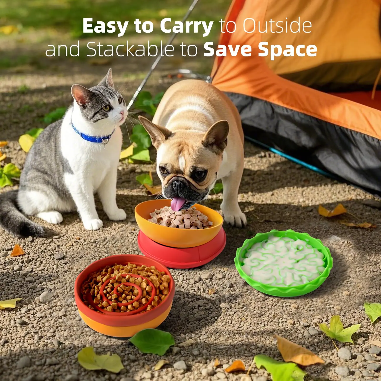 5-in-1 Dog Bowls Set, 6.1 inch Cute Colorful Hamburger-Shaped Dog Food Bowl Stackable for Easy Storage and Travel, Cat Bowls