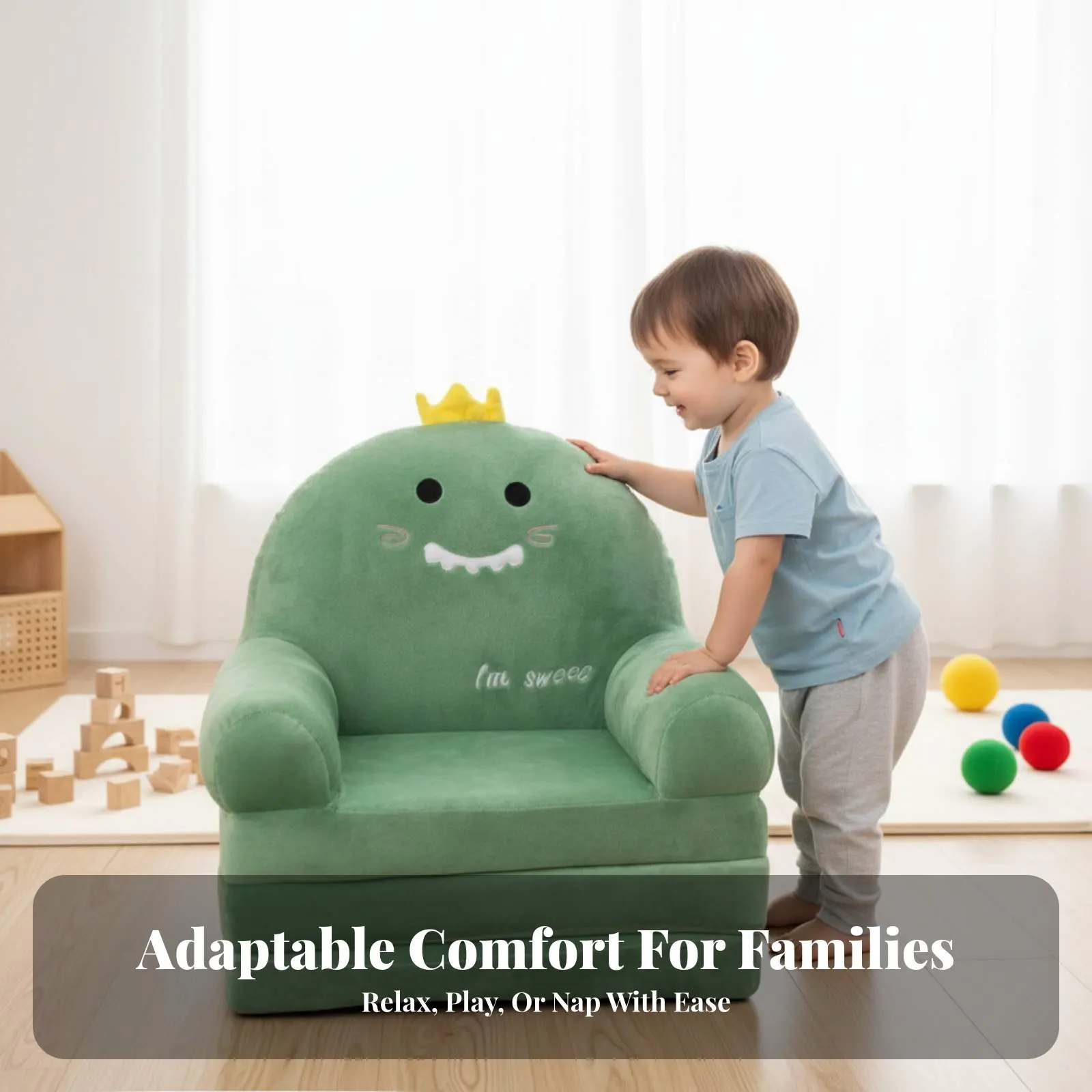 Transformable Flip-Open Sofa Foldable Transformable Flip-Open Lounger Cartoon Character Design Soft Fabric for Children, Bedroom