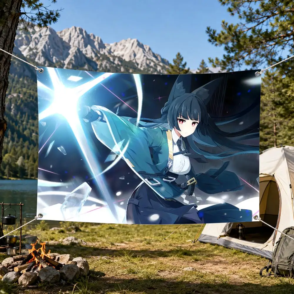 Hoshimi Miyabi Flags Aesthetic Wall Tapestry Printed Wall Hanging Living Room Party Outdoor Decor
