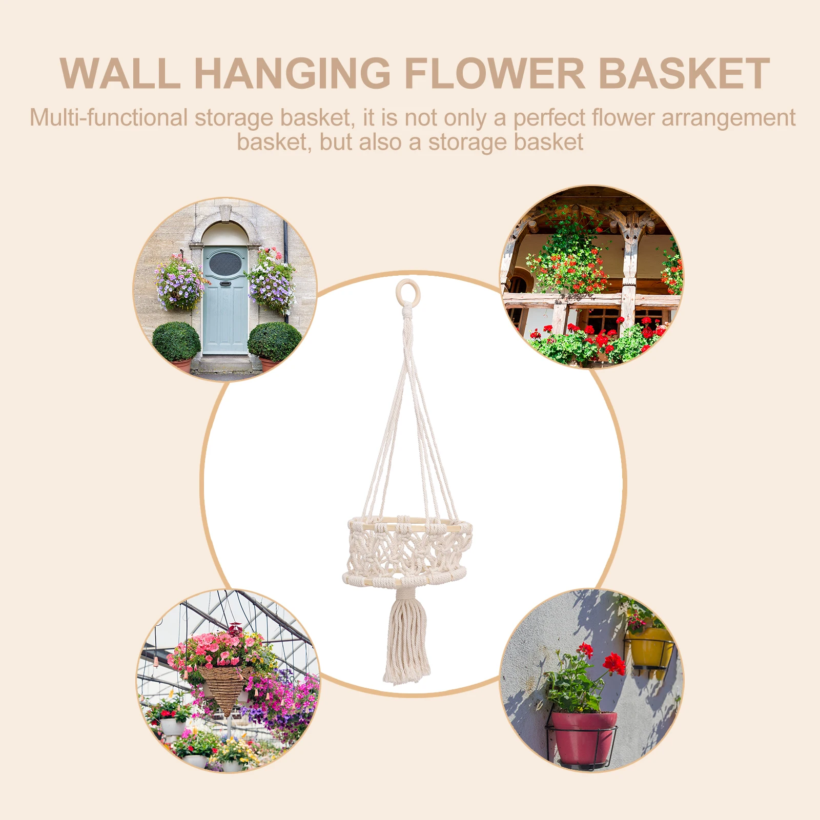 

1pc Hanging Flower Basket Storage Basket For Home Decorative Woven Wall Hanging Fruit Holder Indoor Flowerpot Adornment Plant
