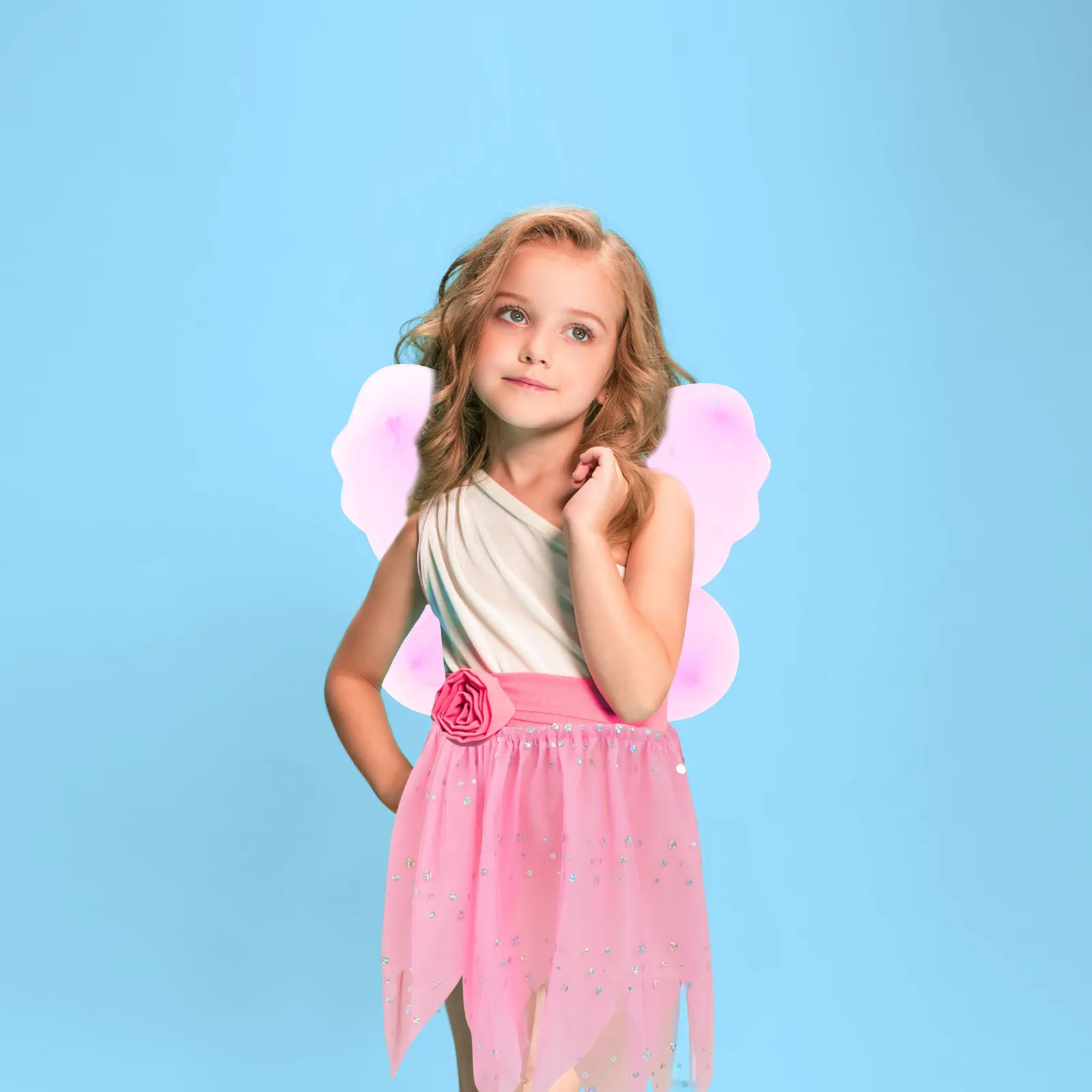1Set Butterflies Wings Tutu Skirt Fairy Dress Kids Birthday Party Costume Set Dance Performance Outfit Fairy Dress with Wings