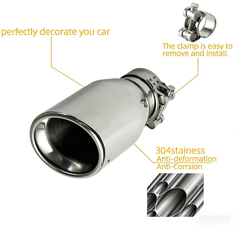 

1PC Universal Slanted Cut Stainless Steel Exhaust Tip, Double Rolled Edge Polished Chrome Muffler Tail Pipe For Car Modification