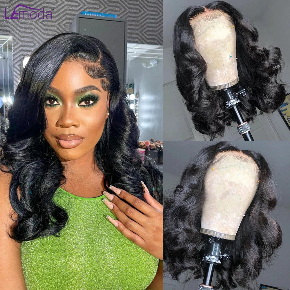 

16 Inches Bob Wig Body Wave 13x4 HD Transparent Lace Frontal Human Hair Wigs For Women Pre Plucked Loose Wave Bob 210 Density