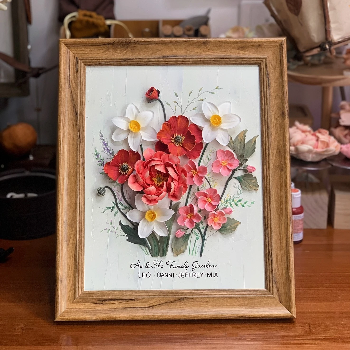 

0013 Custom Handmade Clay Floral painting Art 3D Relief Birthday Gift Personalized Home Decor Wedding Anniversary Present Unique