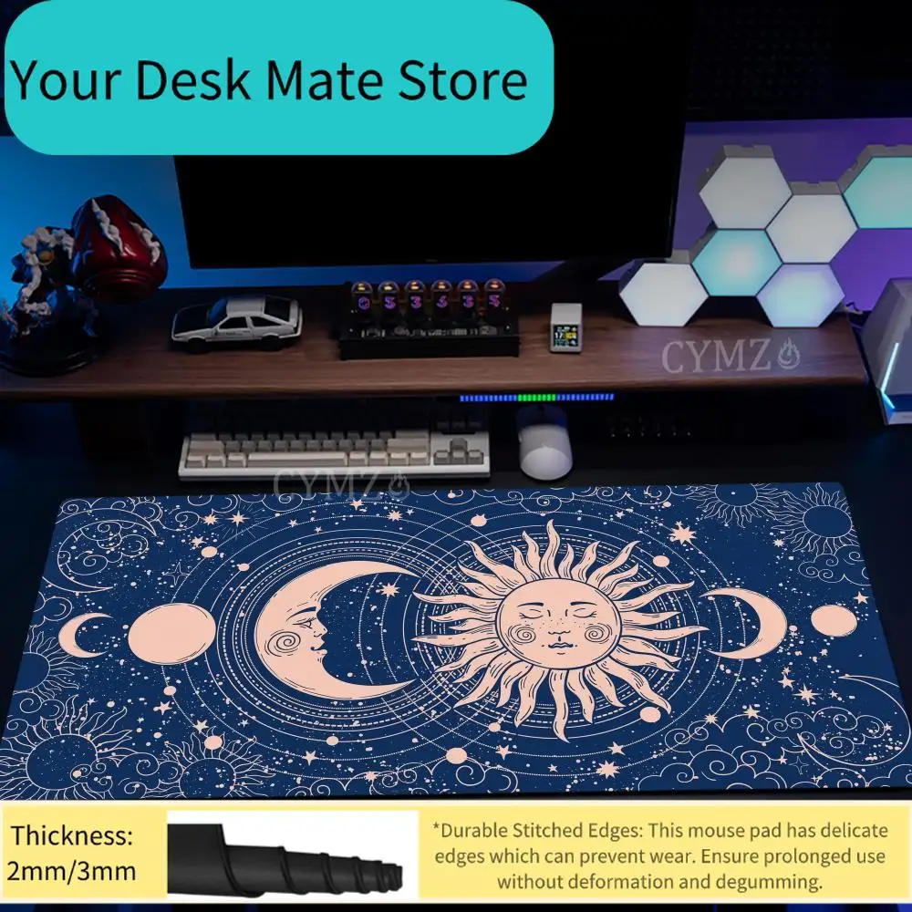 Vintage Sun & Moon Extended Gaming Mouse Pad Celestial Art Desk Mat Non-Slip Keyboard Pad Keyboard Mouse Mat