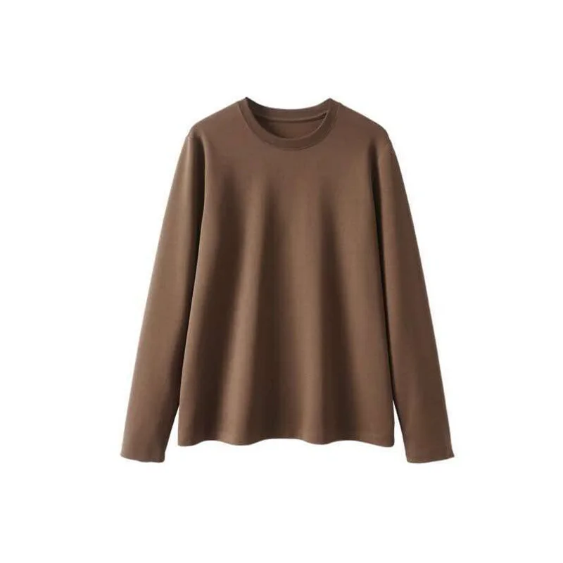 Women Crew Neck Long Sleeve T-Shirt Spring Autumn Loose H-Shape Casual Basic Tee Inner Layer Top Base Shirt