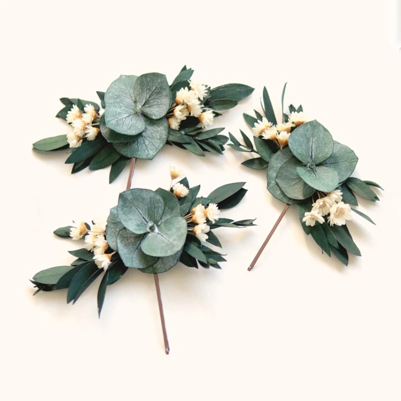 Handmade Dried Flower Boho Hair Pin Set, Bridal Wedding Decorations, Bridesmaids, Greenery, Eucalyptus, Bobby Pin Set