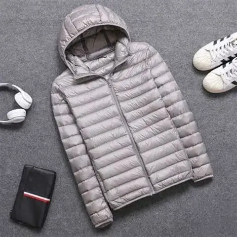 

Men's Ultra-Thin down Jaet Hooded Cotton Coat Youth Faionable Slim Fit Large Size Outerwear Spring Autumn Winter