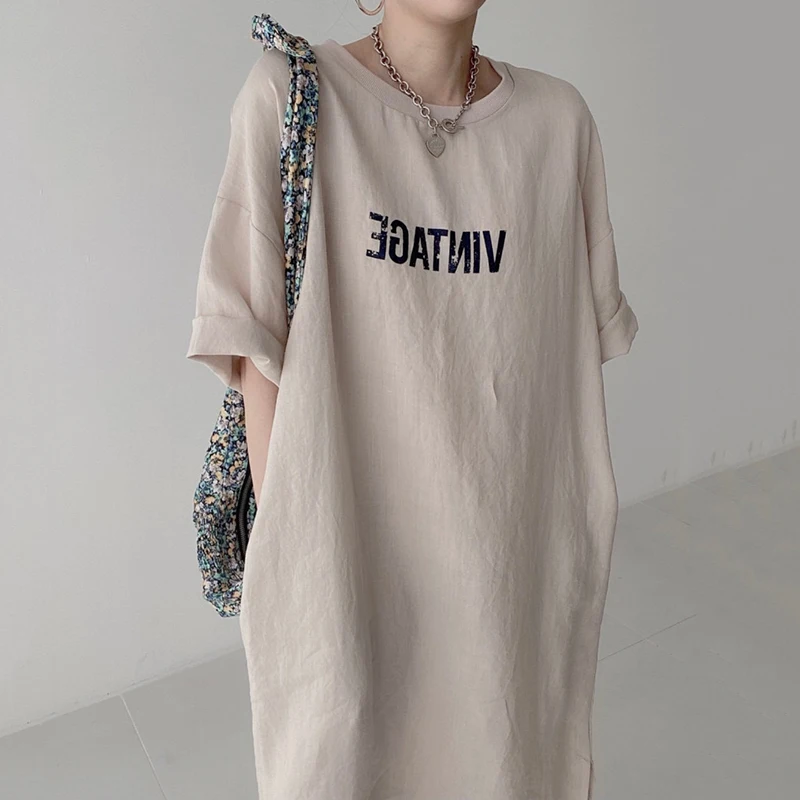 T-shirt Long d'été décontracté pour femmes, ample, rond, Design imprimé, Vintage, confortable, respirant, léger