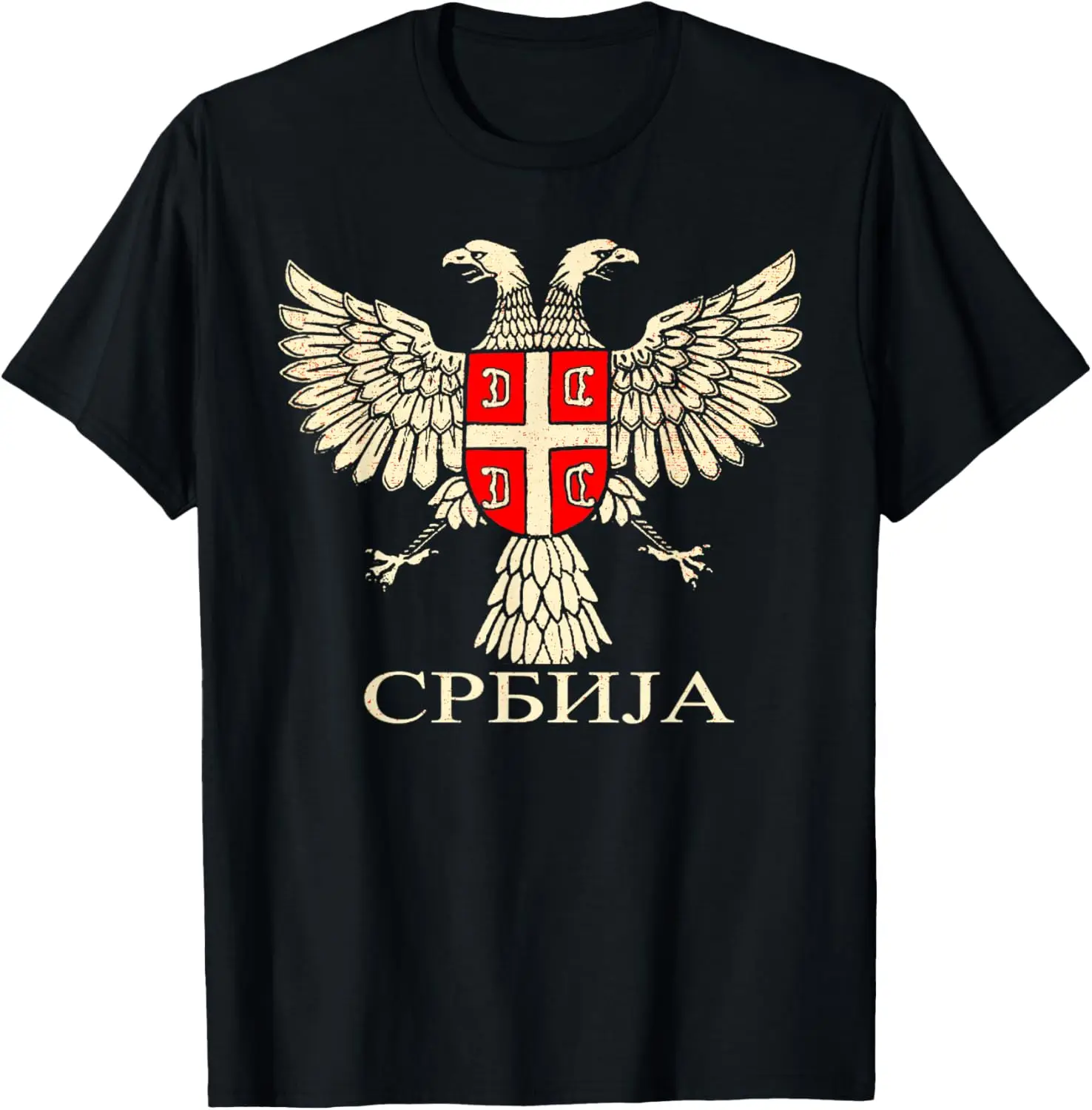 Serbia Srbija Serbian Eagle Flag CCCC Cyrillic T-Shirt Short Sleeve Casual 100% Cotton Shirt