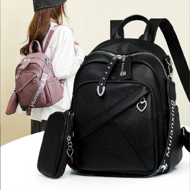 

2025 новые корейские модные дорожные рюкзаки из мягкой кожи, женские сумки на плечо большой вместимости с двойной молнией, сумки через плечо