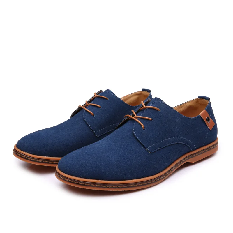 2023 Fashion Men Suede Leather Casual Shoes Classic Men Brand Designer Footwear Dress Shoes Male Lace Up Large Size Flats