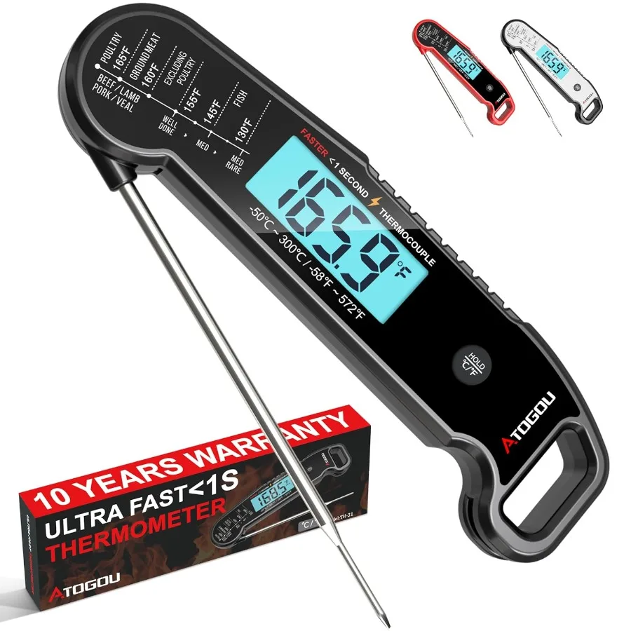 Professional Food Meat Thermometer with 1 Second Instant Read and 0.5 Accuracy Using Thermocouple Sensor IP67 Waterproof Digita