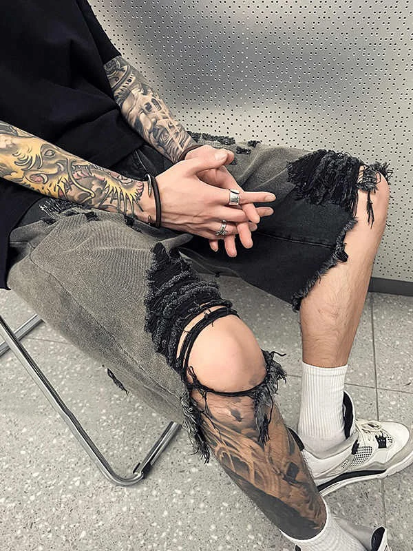 

Distressed American High Street Style Jeans Five-Quarter Loose Fit Men's And Women's Casual Summer Denim Shorts Trendy Brand