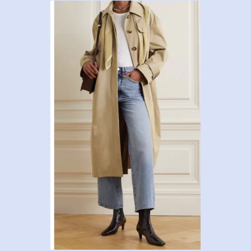 26 year new minimalist and slimming style with a wide cotton detachable collar and long windbreaker jacket