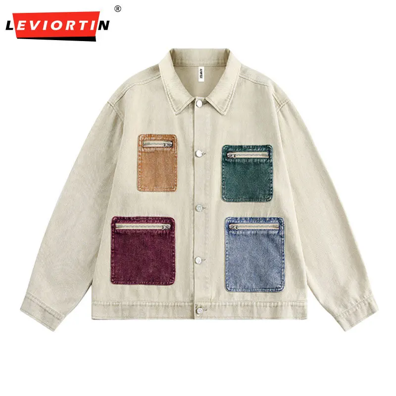 Men's Denim Overalls Jacket Design Sense Niche Trend Fashion Punk Contrast Color Multi-pocket Loose Jacket for Men And Women