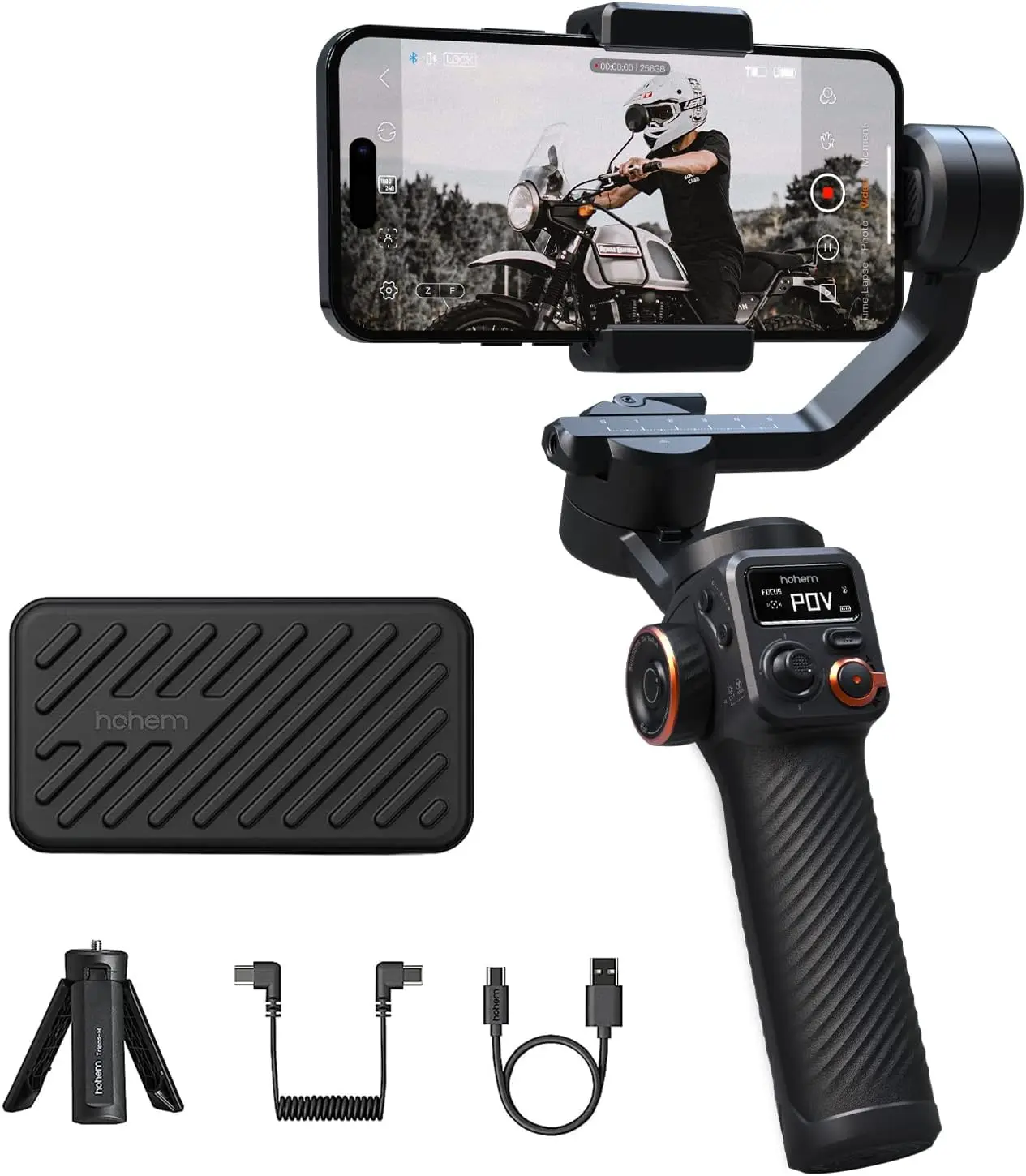 3-Achsen Smartphone Gimbal Stabilisator mit OLED-Display, 400g Traglast, Reverse Charging für Android und iPhone