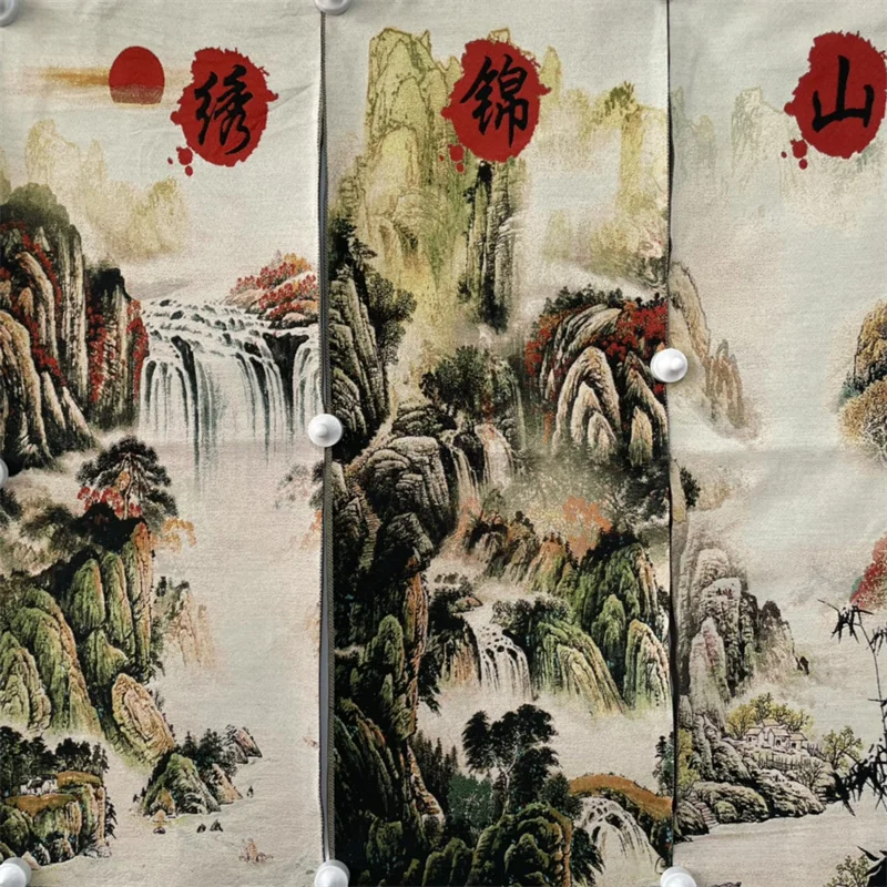 Chinese Old Color Brocade Embroidery Painting, Four Screen, Beautiful Scenery of the Mountains and River Decorative Painting