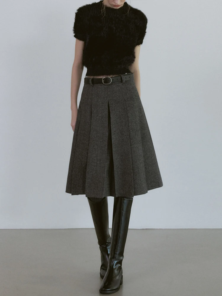 High Waist Woolen Plaid  Skirt Women's Commute Style A-Line Skirt Slimming Mid-Length Skirt Korean Version