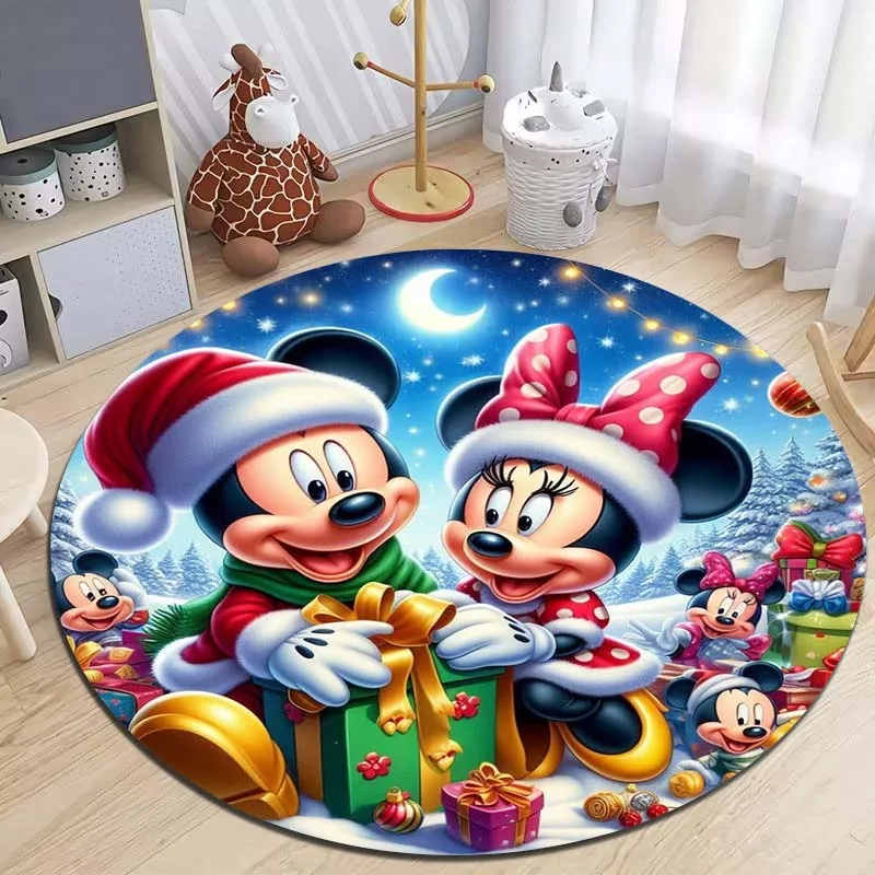 Merry Chrismas Disney Mickey Minnie Printed Round Carpet Living Room Sofa Table Carpet Large Pet Mat Home Decor Holiday Gifts