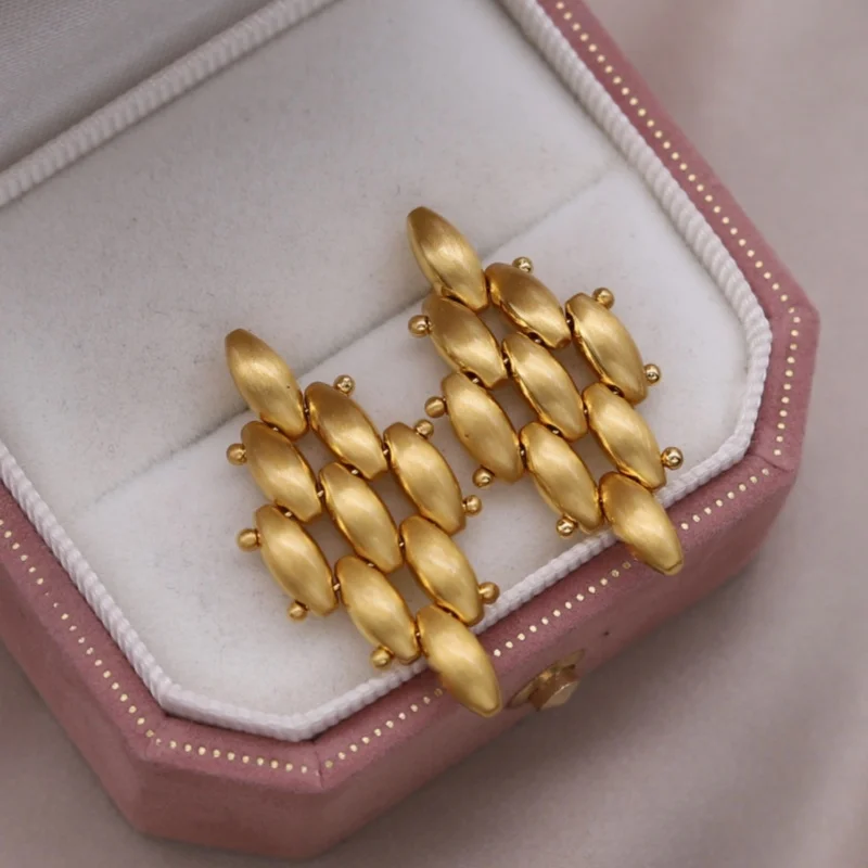 Korean New Design Fashion Jewelry 14K Gold plated Metal Geometric Metal Brushed Earrings Elegant Women Daily Work Accessories