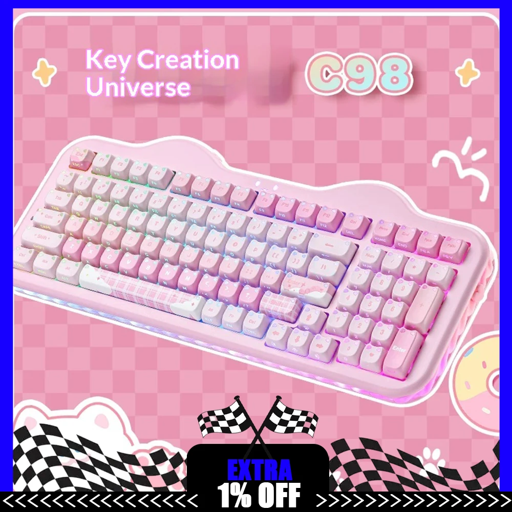 YUNZII C98 Mechanical Keyboard Tri Mode Hot Swap Gasket Wireless Keyboard MAO Profile Side Printed Backlit Keycaps PC GIFTS