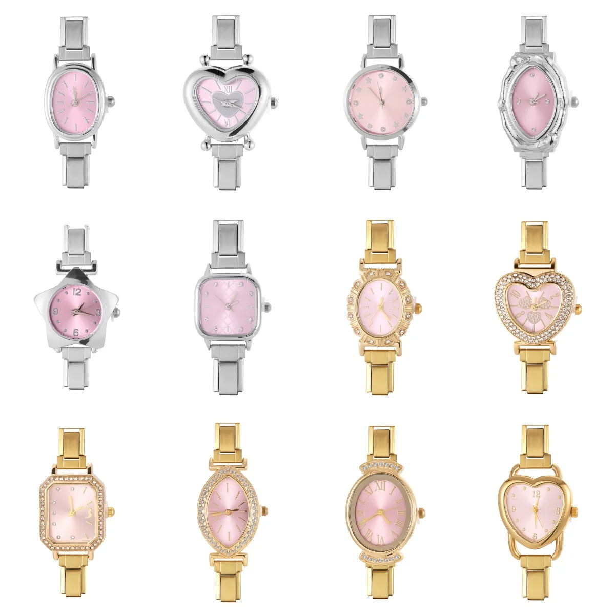 New Stainless Steel Square Round Heart Watch Head High Quality Shiny Zircon Watch Head Women'S DIY Making Jewelry Gift Wholesale