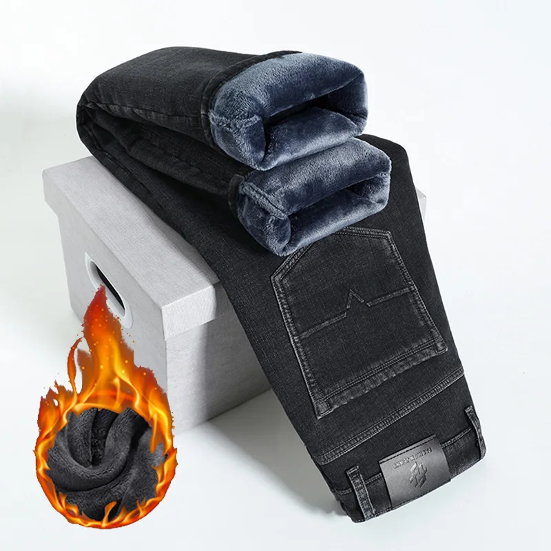 

Men's Hot Sale Straight Leg Winter Thermal Denim Pants Male Basic Warm Plush Fashion Jeans Youth Popular Streetwear New Trousers