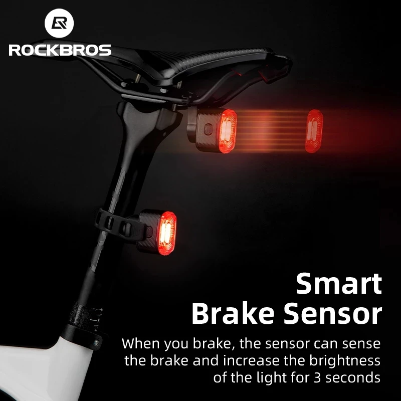 

ROCKBROS Bicycle Rear Light Smart Auto Brake Sensing USB Bike Light LED Charging Cycling Taillight MTB Road Bike Accessories
