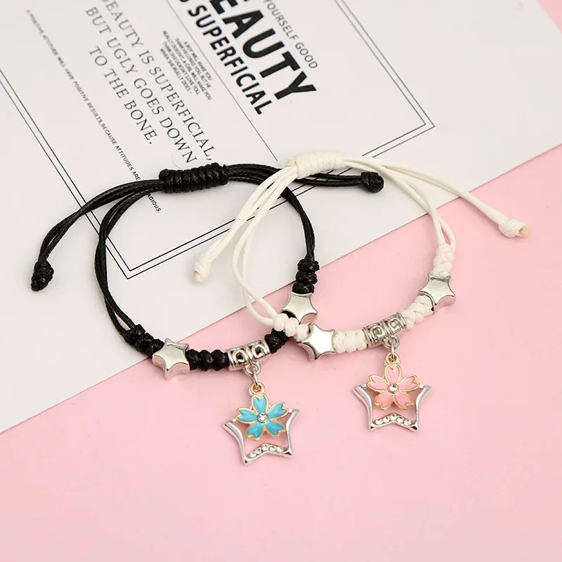 Adjustable Star Pendant Couple Bracelets for Women Girls Black White Heart Knit Bracelet New Fashion Trendy Party Jewelry Gifts