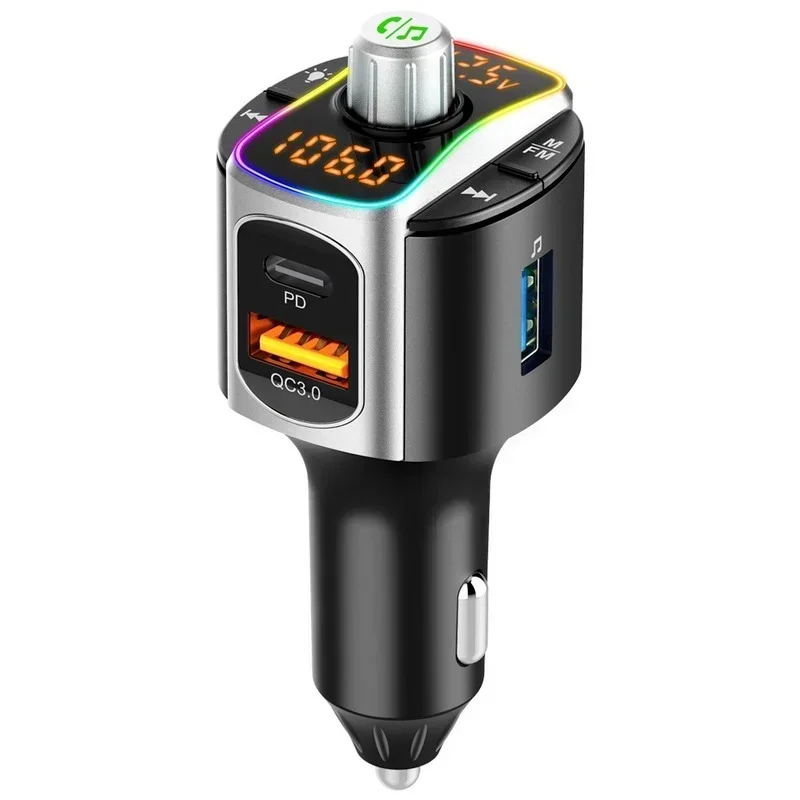 Bluetooth 5.0 MP3 Audio Player QC3.0+PD Fast Charging Wireless Handsfree Car Kit with LED Backlit Car FM Transmitter