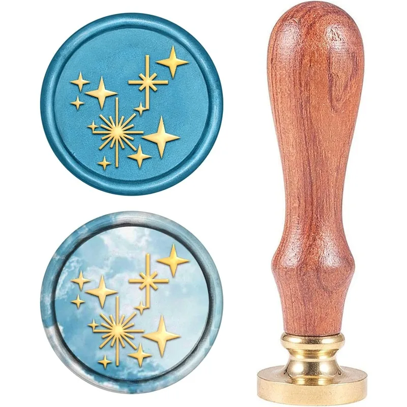 1 Set Star Wax Seal Stamp Four-Pointed Star Vintage Sealing Stars Retro 25mm Removable Brass Head with Wooden Handle