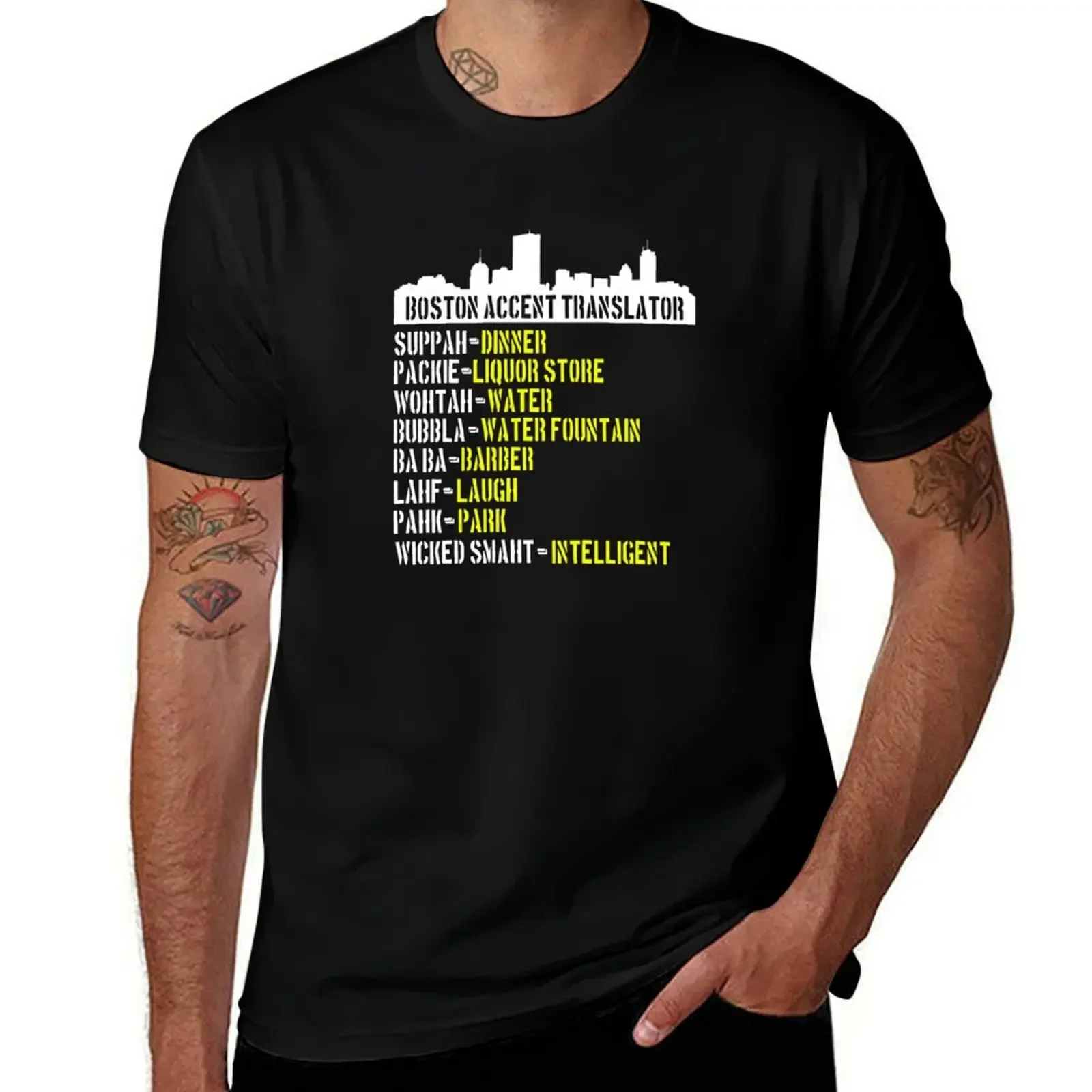 Boston Accent Translator Bostonian to English Black T-Shirt anime clothes cotton graphic tees black t shirts for men